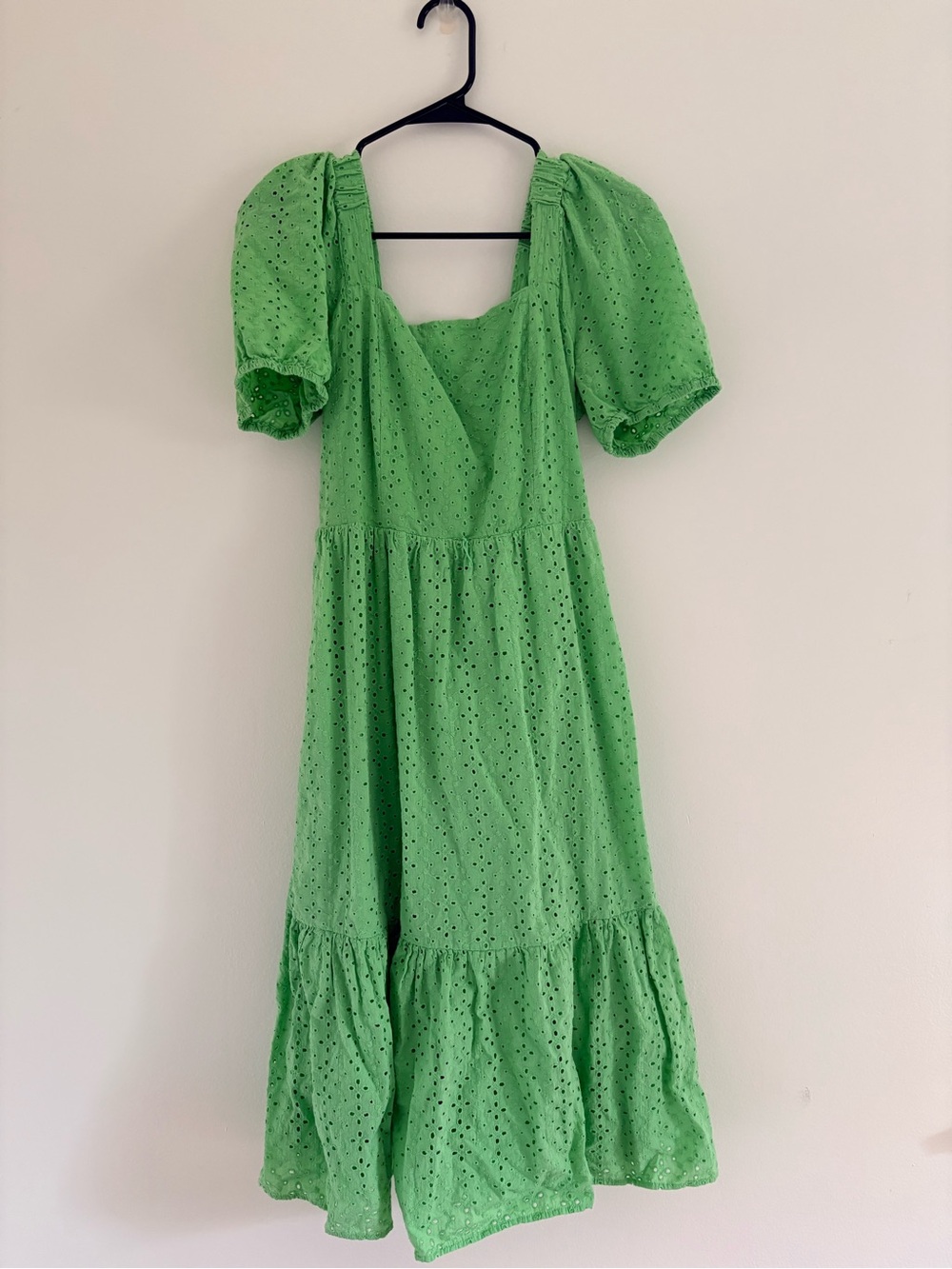 Draper James Green Eyelet Puff-Sleeve Midi Dress